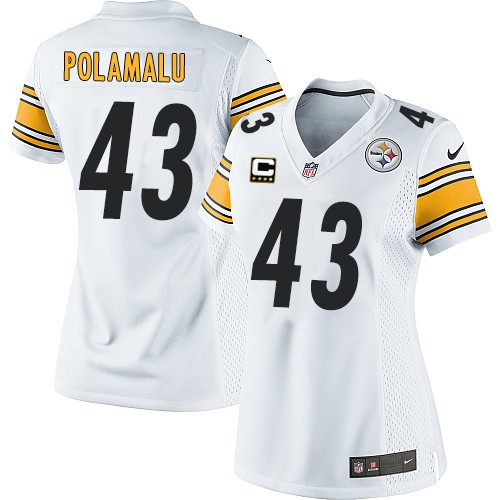 Women's Elite Troy Polamalu C Patch Nike Jersey White Road - #43 NFL Pittsburgh Steelers